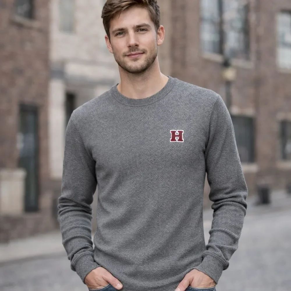 Tommy Hilfiger Vintage Gray Crewneck Sweater with Red H Chest Logo